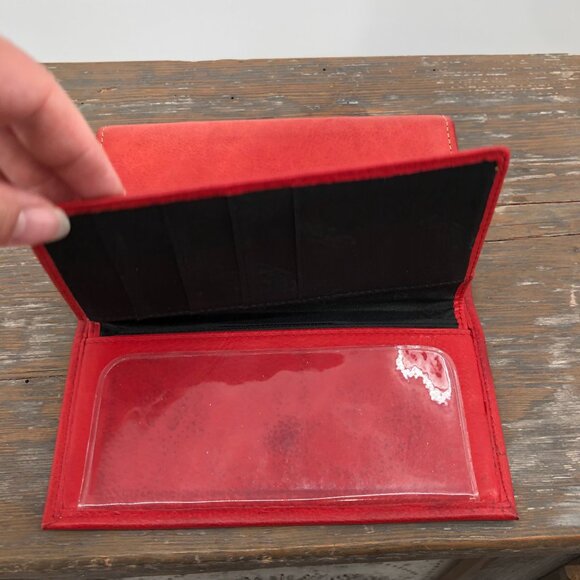 Vintage Fossil Genuine Leather Tri-Fold Checkbook Wallet Red - Picture 3 of 12
